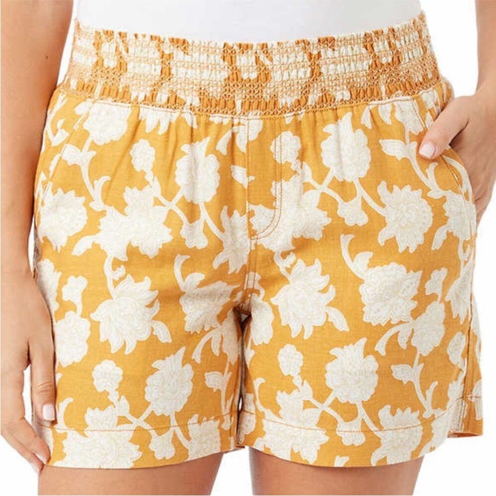 Like new Linen Blend BRIGGS shorts floral pattern elastic waist size S